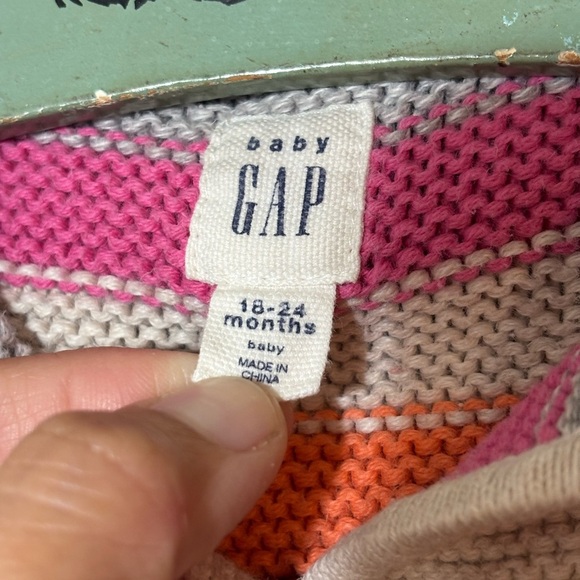 Baby Gap Bright Stripe Bear Hoodie Size 18-24 Months | knit | cotton | colorful - Picture 2 of 5